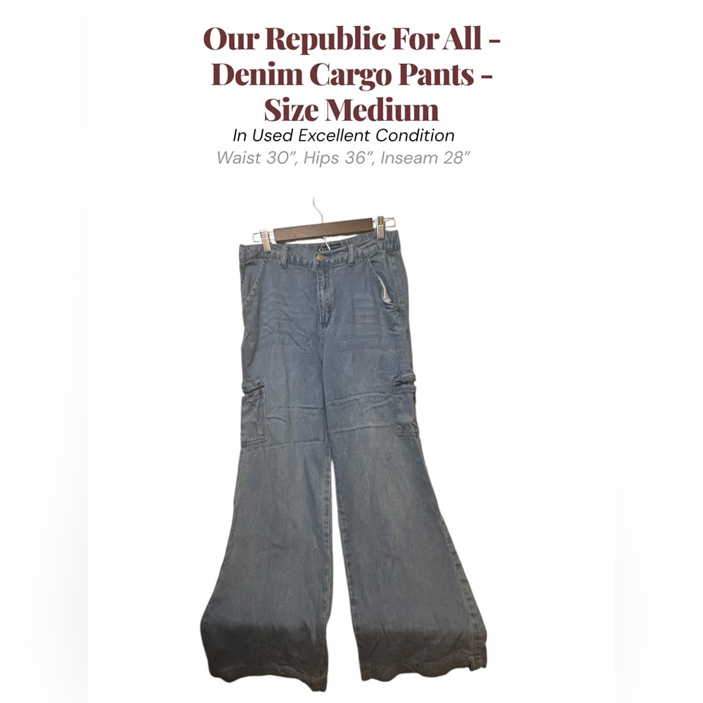 One Republic For All Blue Wide Leg Cargo Jeans Size Medium Utility Denim